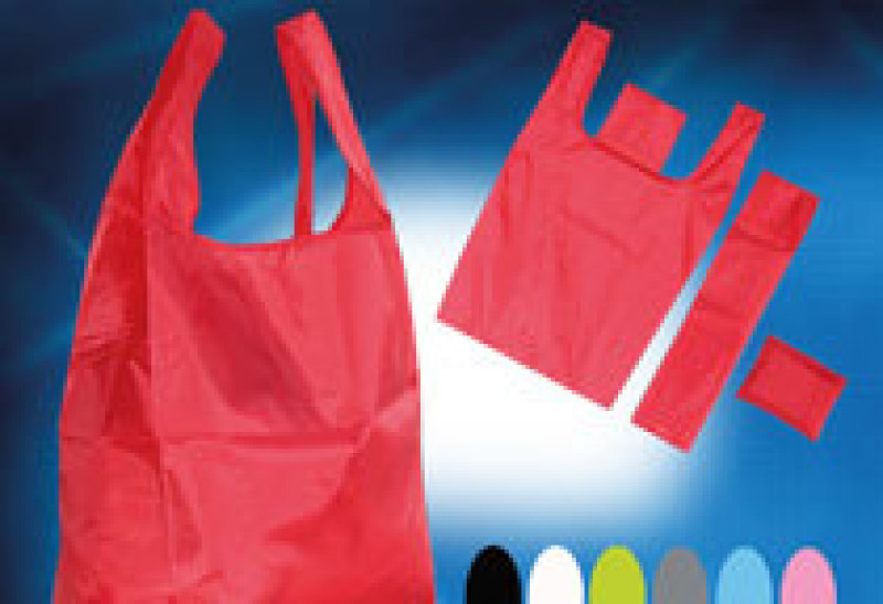 Polyester Taschen als flatbare Einkaufstaschen in den Farben rot weiß grün grau schwarz und türkis