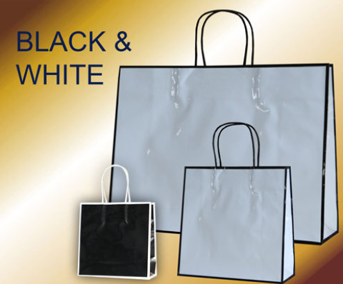 Papiertaschen lack in schwarz oder weiß mit gedrehten Papierkordeln und glanz Laminierung