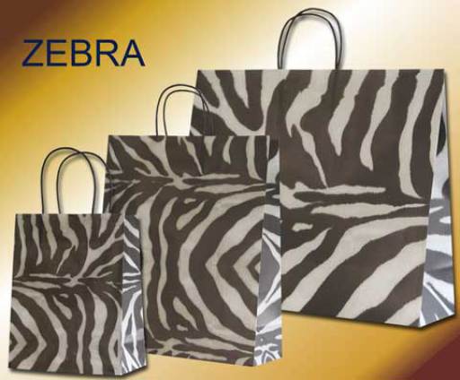 Papiertragetaschen im Zebra Design mit schwarzen Papierkordeln
