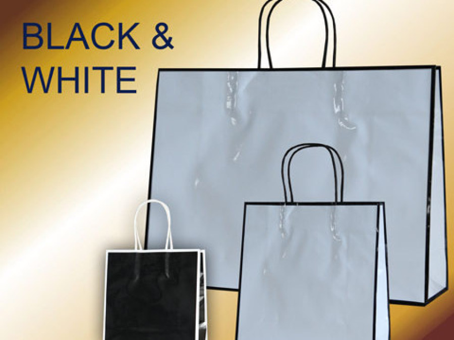 Papiertaschen lack in schwarz oder weiß mit gedrehten Papierkordeln und glanz Laminierung